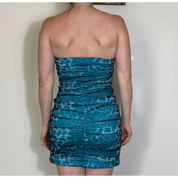 Vintage Y2K Teeze Me Black and Blue Animal Print Strapless Dress Size Small - Picture 2 of 12
